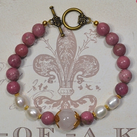 Rhodonite, Freshwater Pearls, Brass & Rose Quartz by Meg - AllureBeads