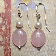 Freshwater Pearl & Rose Quartz Earrings by Meg - AllureBeads