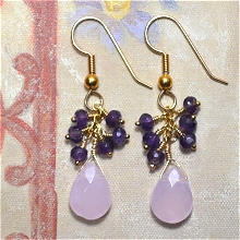 Gold Filled Wrapped Amethysts & Opal Glass Earrings by Meg - AllureBeads