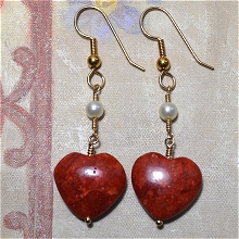 Fossil Coral Heart & Gld Filled Wrapped Swarovski Pearl Earrings by Meg - AllureBeads