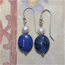 925 Sterling Silver, Sodalite & Freshwater Pearl Earrings by Meg - AllureBeads