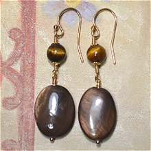 Gold Filled Wrapped Tiger Eye & Brown MOP Earrings by Meg - AllureBeads