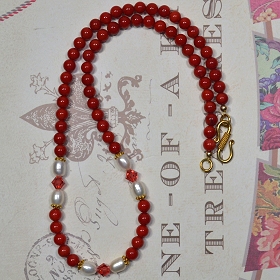 Coral, Freshwater Pearls, Vermeil & Swarovski Crystal by Meg - AllureBeads