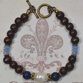 Brass, Wood, Lapis Lazuli, Freshwater Pearl & Faceted Glass by Meg - AllureBeads