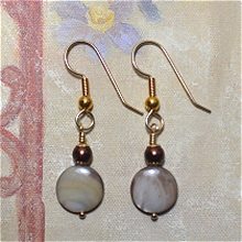 Gold Filled Wrapped Glass Pearl & MOP Earrings by Meg - AllureBeads