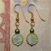 Gold Filled Wrapped Glass Pearl & MOP Earrings by Meg - AllureBeads