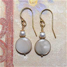 Gold Filled Wrapped Glass Pearl & MOP Earrings by Meg - AllureBeads